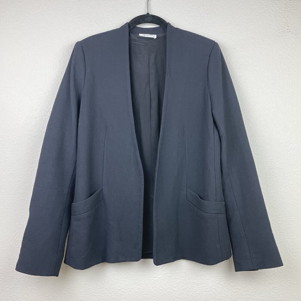 Protagonist Women's 4 Black Open Front Blazer Jacket Coat Pockets Silk Lined Car